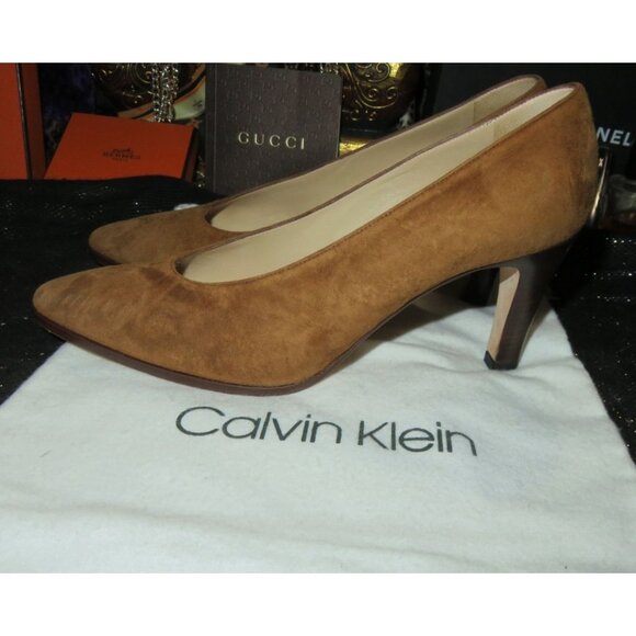 Calvin Klein Suede Leather Pointed Toe Pumps size 6 Color is Spice Brown - Picture 1 of 11